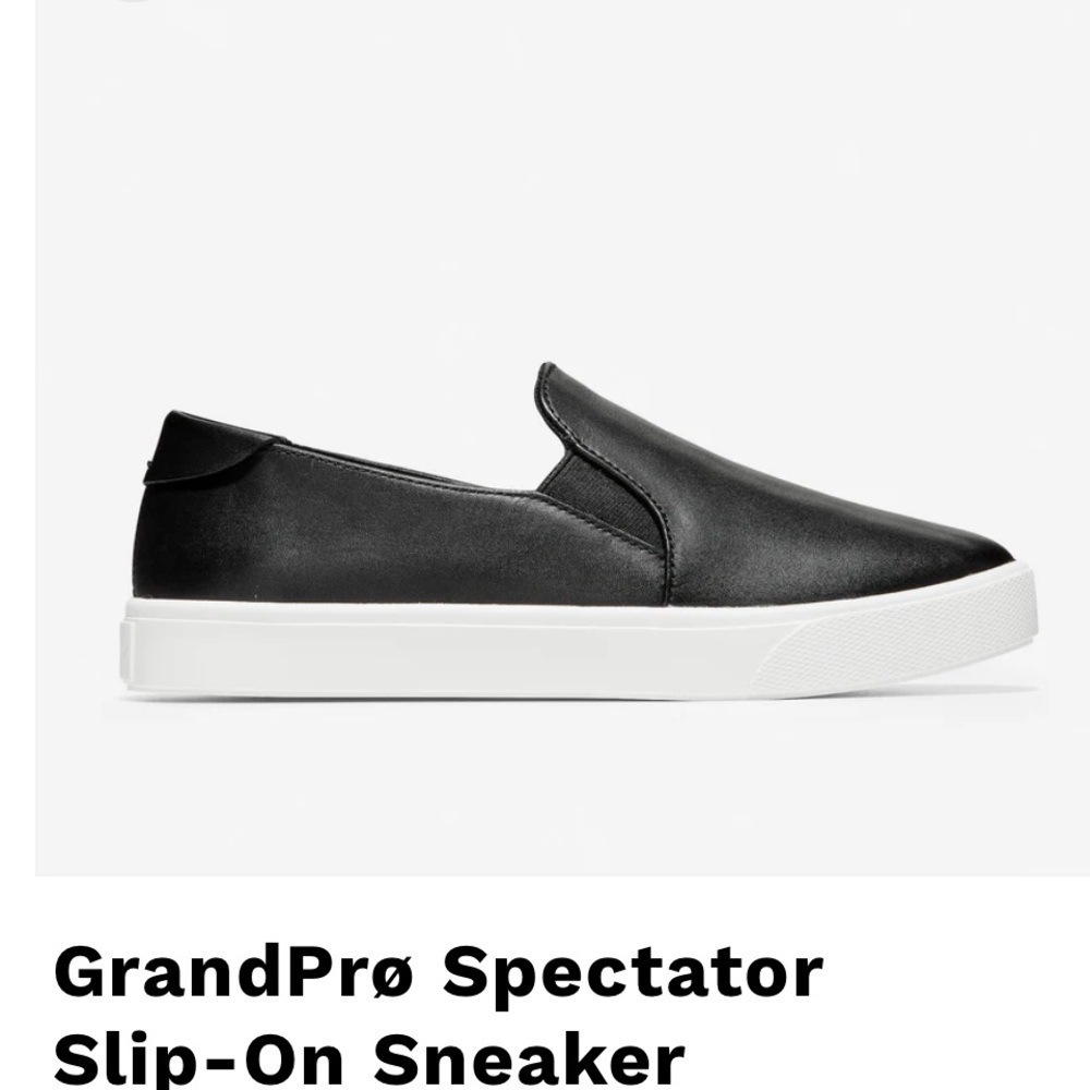 Cole Haan Black Leather GrandPrø Spectator Slip-On Sneaker, Stretchy side Gusset